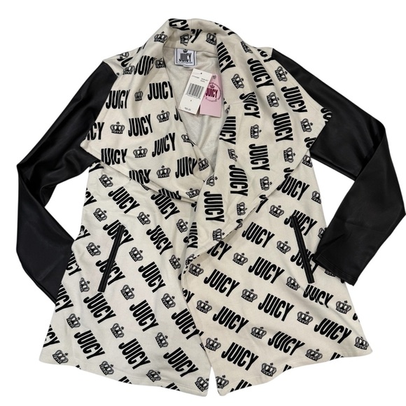 Juicy Couture Jacket Size Small Open Crown Jewel Black White Faux Leather NEW! - Picture 1 of 8